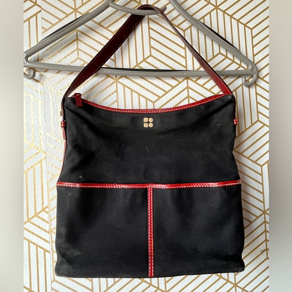 Kate Spade New York Medium Black Canvas w Red Leather Accents Shoulder Bag